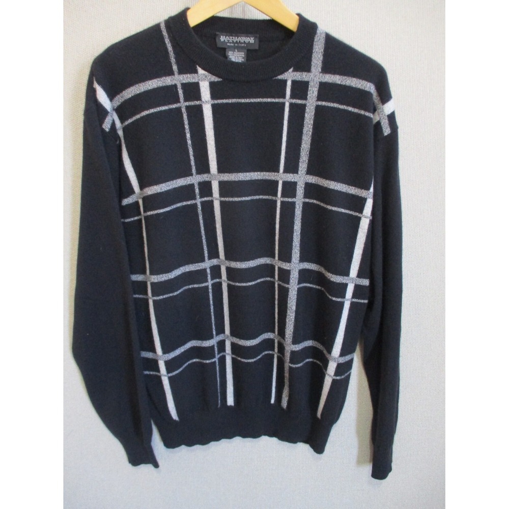 Hathaway Platinum Plaid Front Cashmere Sweater Size Large